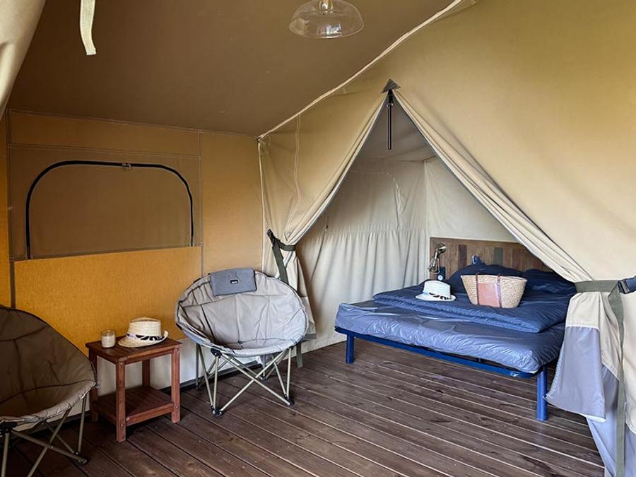 Tente en toile et en bois 5 personnes - Tente Lodge Kenya sur pilotis 2 chambres 8