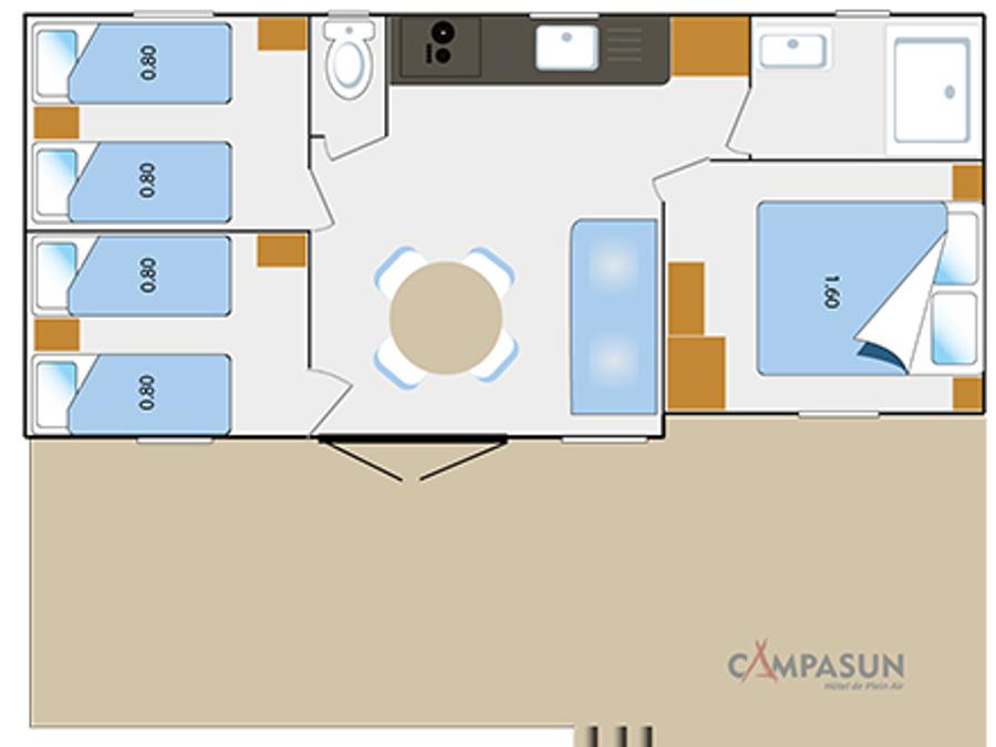 Mobilhome 6 personnes - Cottage Premium - 6 pers. 3 chambres - climatisation + Lave vaiselle 4