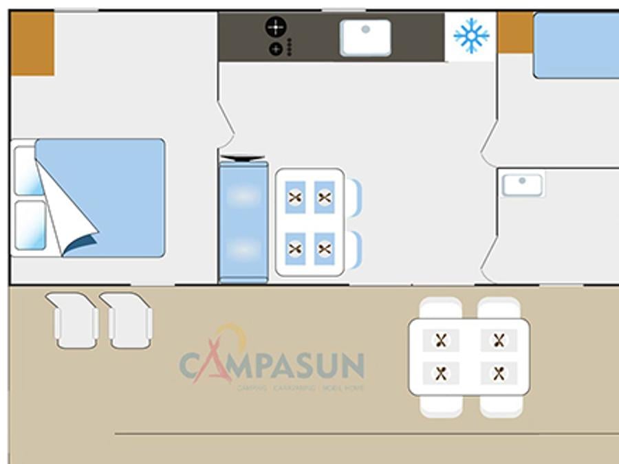 Mobilhome 4 personnes - Cottage PMR adapté pour personnes à mobilité réduite - 30m² - 2 chambres 2