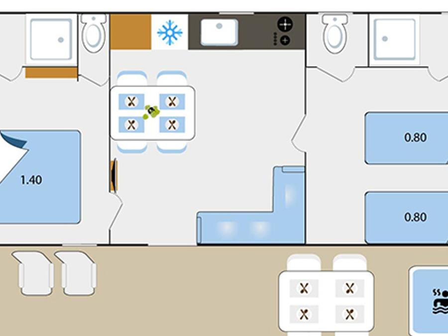 Mobilhome 4 personnes - Cottage Ansouis - 33m² - 2 chambres - 2 salles de bain + Jacuzzi 8