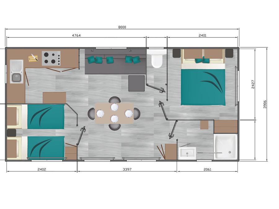 Mobilhome 4 personnes - Confort Plus Climatisé - 2 ch - 4 x 8.20m / Jasmin et Mimosa 6