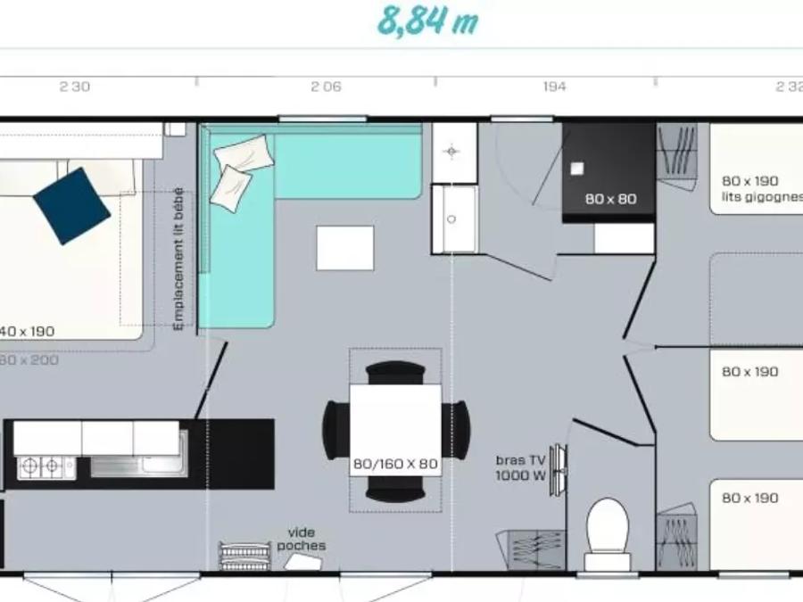 Mobilhome 6 personnes - Premium 4 Pièces 6 Personnes Climatisé + TV 6