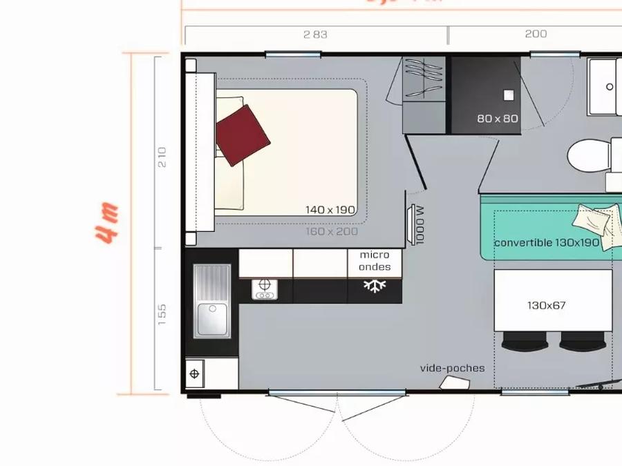 Mobilhome 2 personnes - Mobil Home Cosy 2 Pièces 2 Personnes Climatisé + TV 5