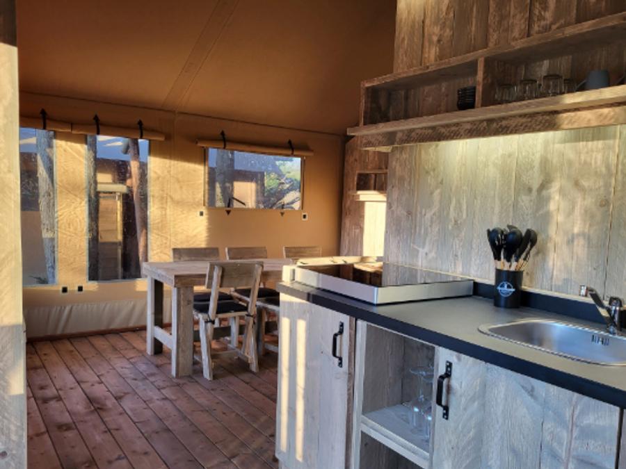 Tente en toile et en bois 6 personnes - Tente safari 6p avec sanitaires 6