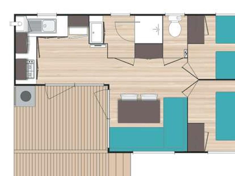 Bungalow 4 personnes - 2 chambres climatisé - 33m2 + terrasse couverte 6