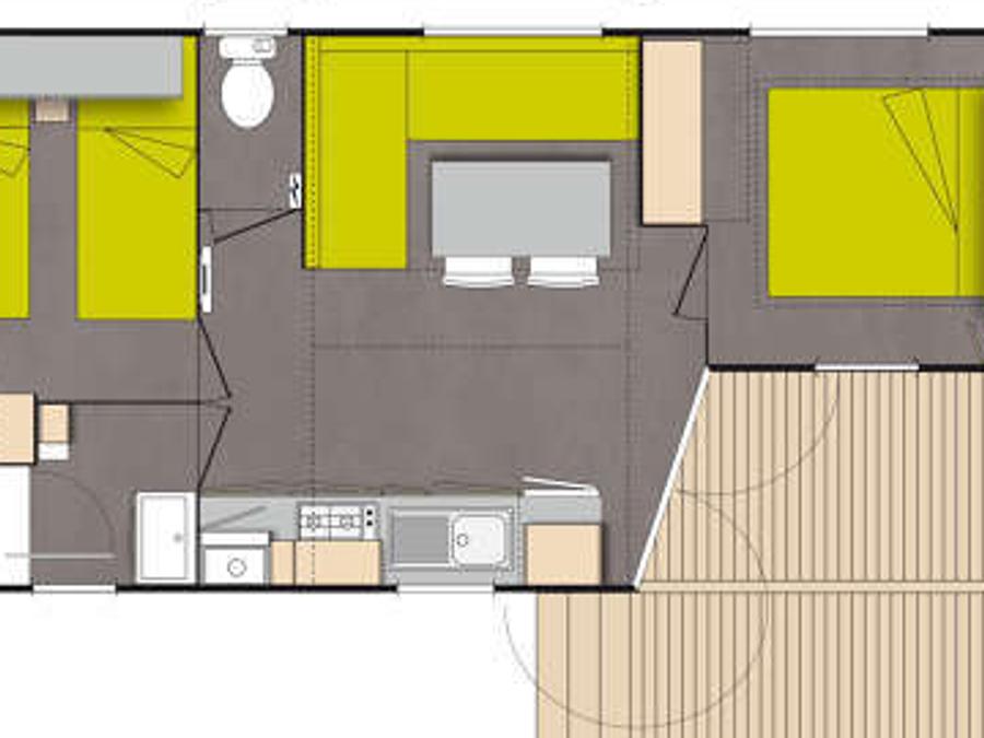 Bungalow 4 personnes - 2 chambres climatisé - 31m2 + terrasse couverte 9