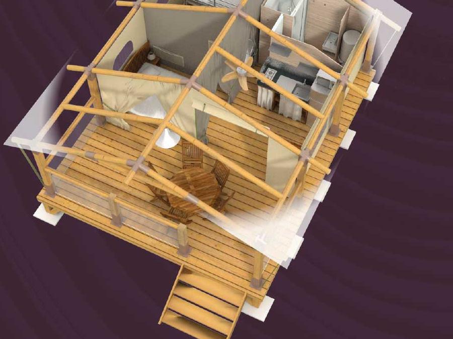 Tente en toile et en bois 5 personnes - Lodge Bali avec sanitaires 15