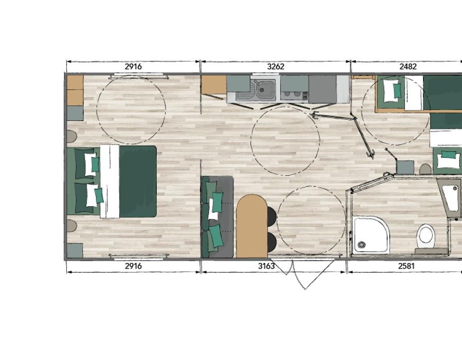 Mobilhome 4 personnes - NEW // Résidence LOUISIANE PMR Confort 2 chambres + terrasse semi-couverte + TV 6