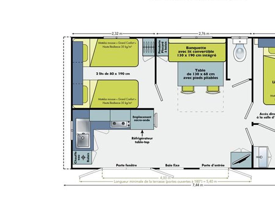 Mobilhome 4 personnes - PARADIS deux chambres 30 m², avec sanitaires 4