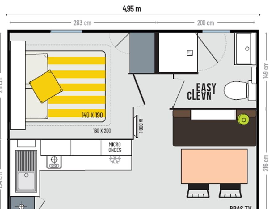 Mobilhome 3 personnes - PARADIS une chambre avec sanitaires 6