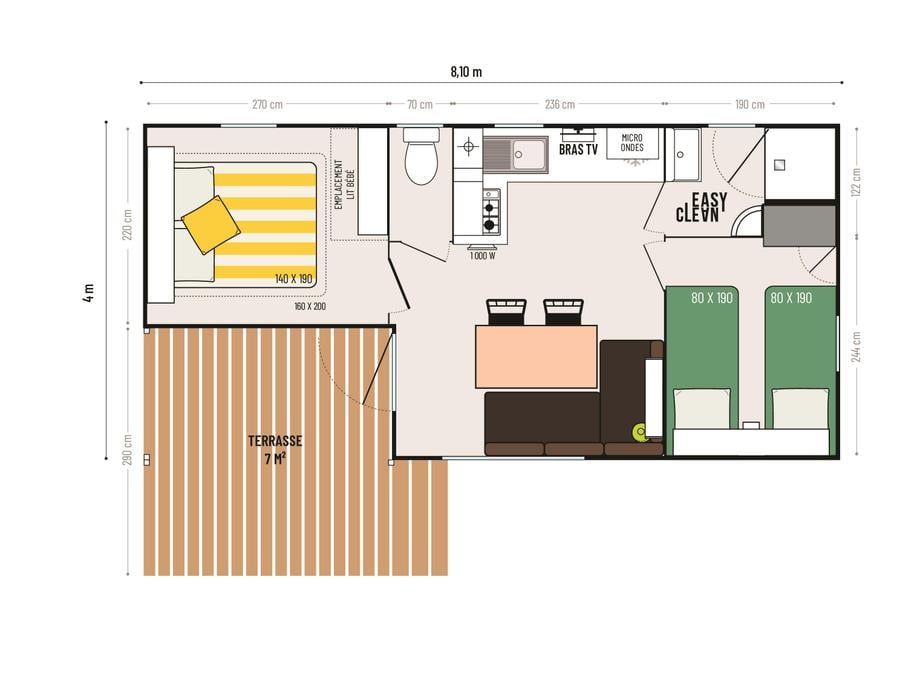Mobilhome 4 personnes - 2 chambres Loggia Confort 24m² - climatisation 5