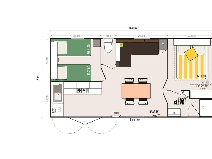 Mobilhome 4 personnes - 2 chambres Family Plus Confort 30m² - climatisation 3