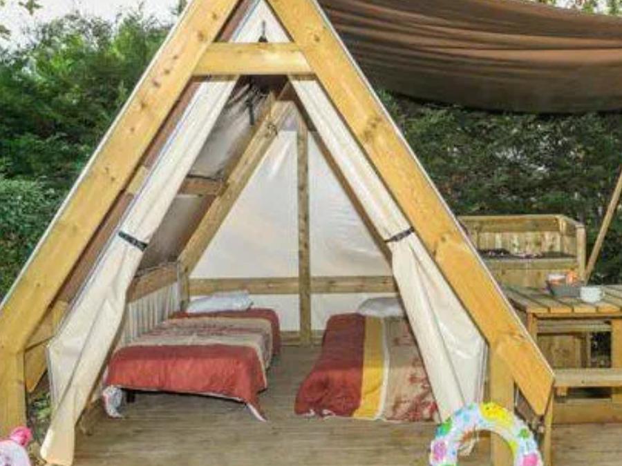Tente en toile et en bois 2 personnes - Tente randonneurs 6m² - 1 chambre, sans sanitaires 0