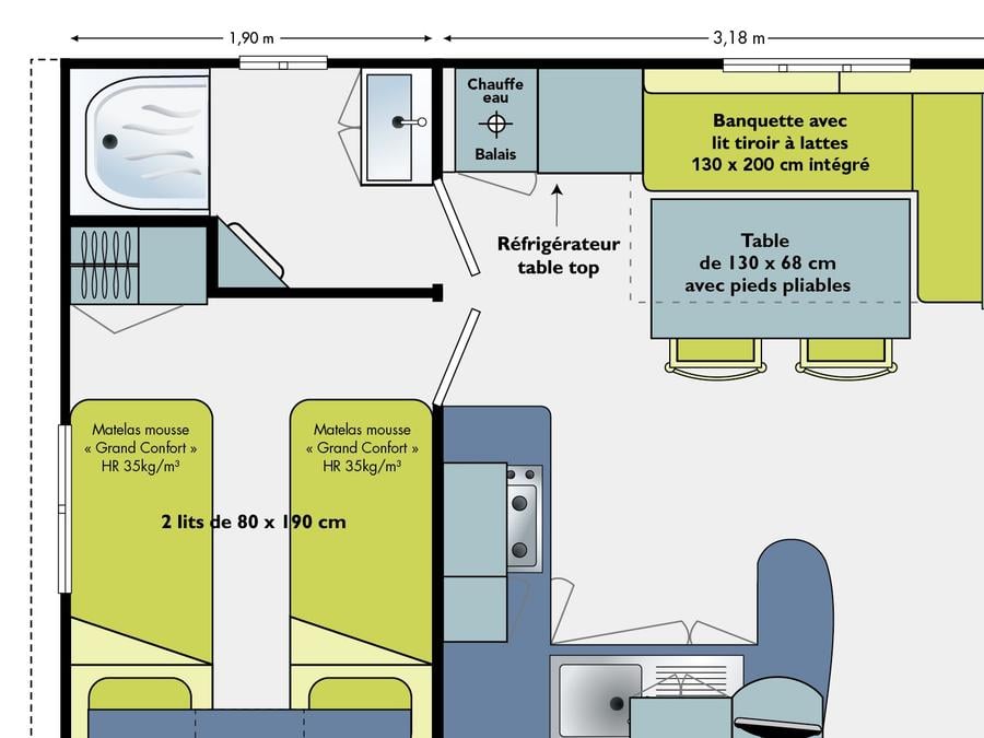 Mobilhome 4 personnes - Mobil-home Bois Standard 27m² - 2 chambres - Terrasse couverte - TV 5