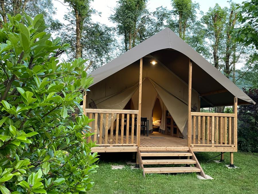 Tente 5 personnes - Tente Lodge Confort 23m² - 2 chambres - sans sanitaires - Terrasse couverte 11m² 0