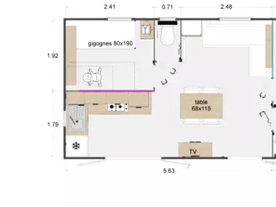Mobilhome 5 personnes - Mobil-Home Confort 3 Pièces 5 Personnes + TV 7