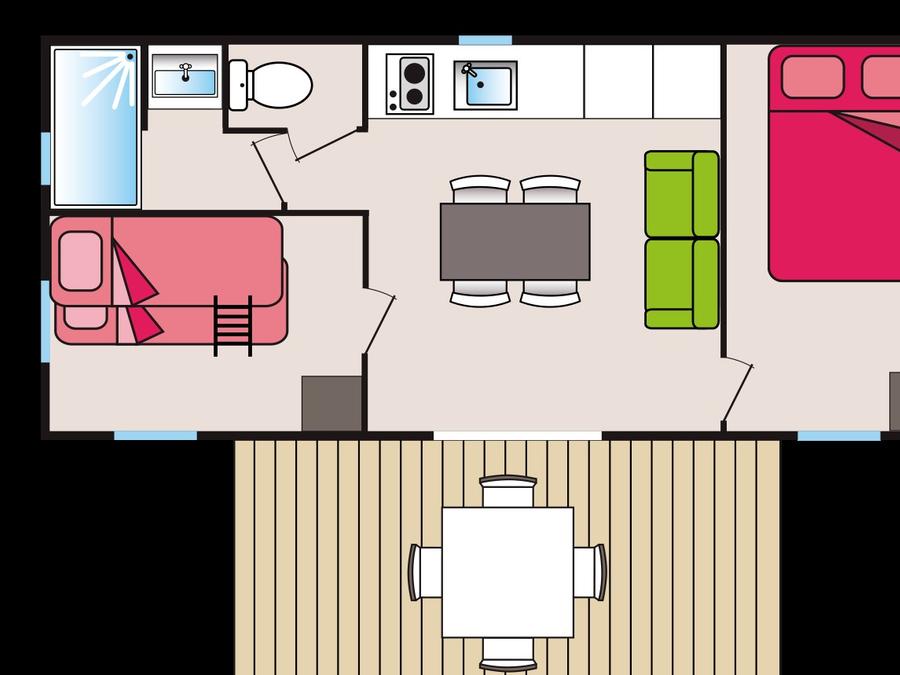 Mobilhome 4 personnes - COTTAGE BIGARREAU 26 m² 2 CHAMBRE C 1
