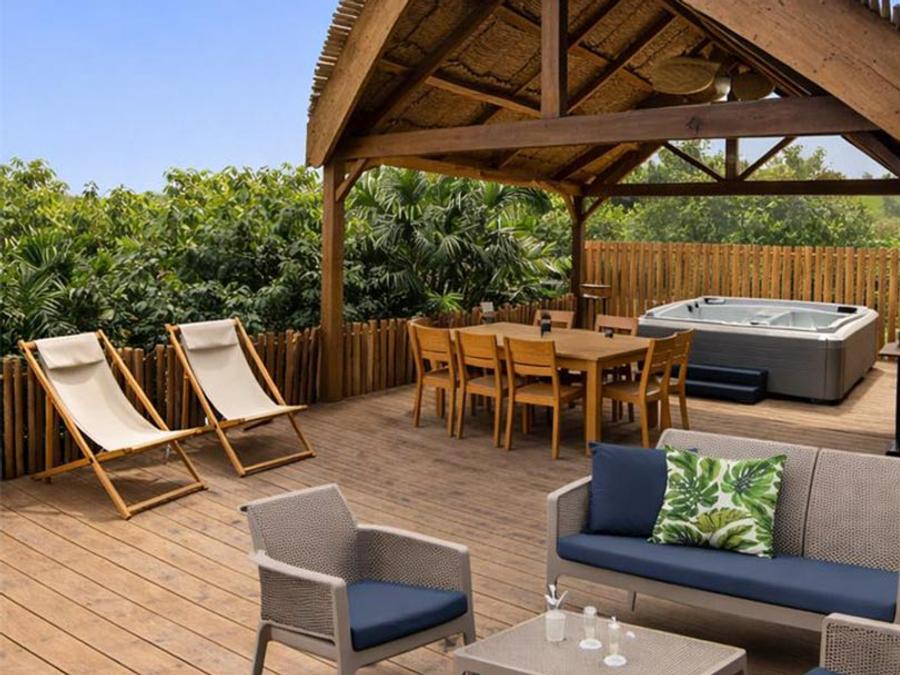 Mobilhome 6 personnes - TAOS Luxe 40m2 terrasse 35m2+ jacuzzi privatif - 6 pers 3 chambres 2 salles de bain - clim 0