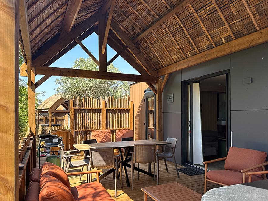 Mobilhome 6 personnes - TAOS Luxe 40m2 terrasse 35m2+ jacuzzi privatif - 6 pers 3 chambres 2 salles de bain - clim 8