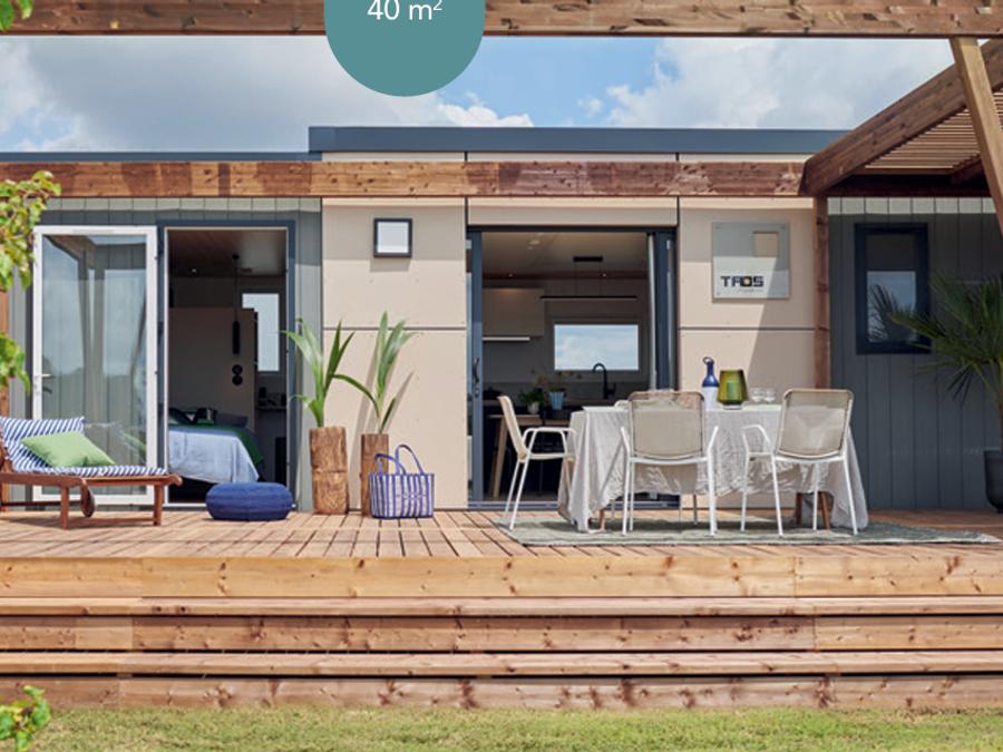 Mobilhome 6 personnes - TAOS Luxe 40m2 terrasse 35m2+ jacuzzi privatif - 6 pers 3 chambres 2 salles de bain - clim 1