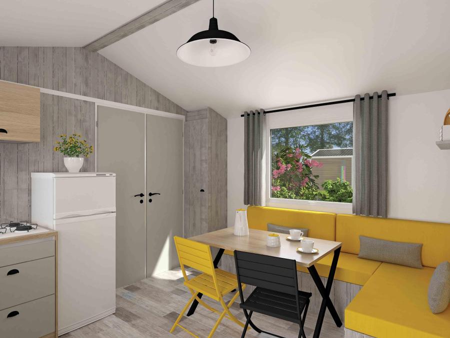 Mobilhome 4 personnes - Mobil-home Bois PREMIUM CLIM 28m² - 2 chambres + terrasse + TV + draps + serviettes inclus | 4 personnes 1