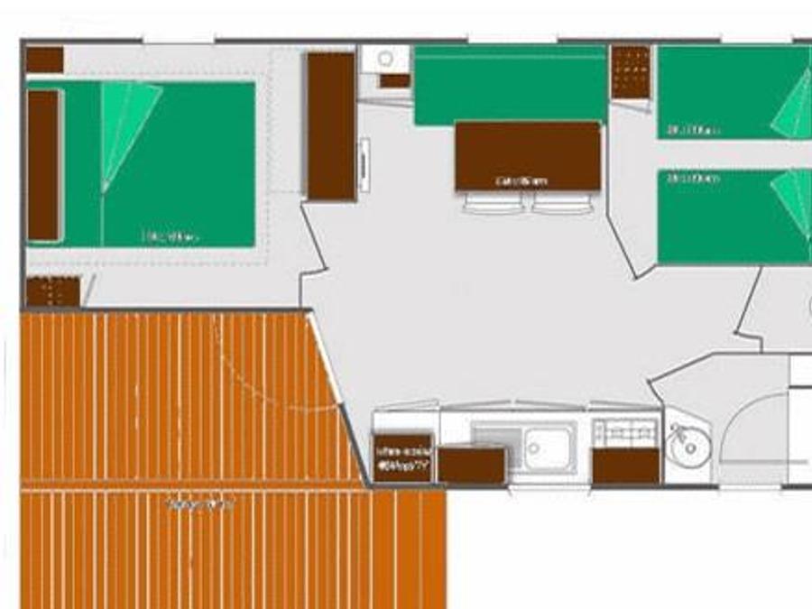 Mobilhome 4 personnes - O'hara CLASSIC - 2 chambres - 22,50 m2 (+Terrasse semi couverte 8 m2) 4 personnes 2