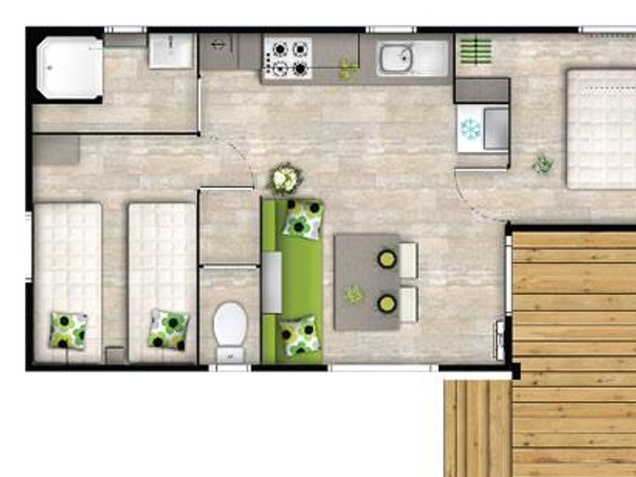 Mobilhome 4 personnes - Malaga Duo - 2 ch - 27 m2 (+Terrasse semi-couverte 8 m2) 4 personnes 3