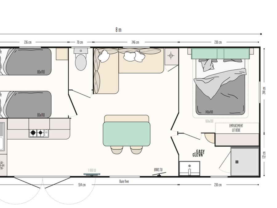Mobilhome 4 personnes - Mobil-Home Confort Riviera 29m² (2 chambres) + terrasse couverte 18m² 7