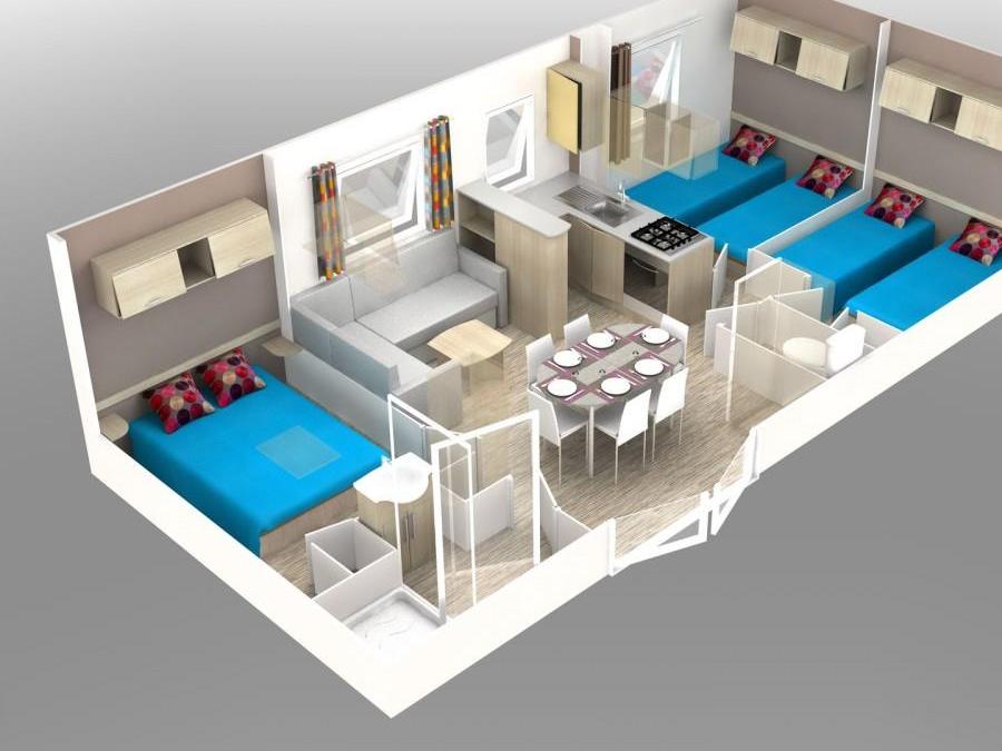 Mobilhome 6 personnes - Mobil-home Confort 33m² 3 chambres - terrasse semi-couverte - climatisation 6 pers 7