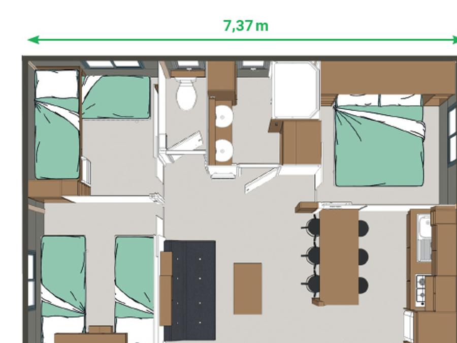 Chalet 6 personnes - Confort 35m² 3 chambres terrasse semi-couverte + climatisation 2