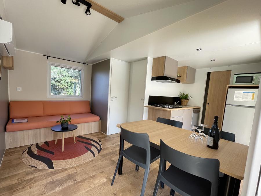 Mobilhome 4 personnes - Premium 29 m² 2 chambres terrasse semi-couverte + climatisation + LV  D 1