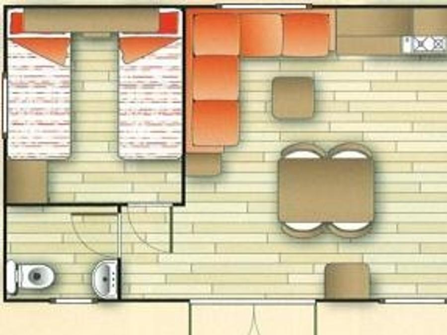 Mobilhome 6 personnes - Mobil-home Orchidée Grand Confort 35m² - 2 chambres + terrasse couverte + CLIM + TV + LV 1/6 pers 4