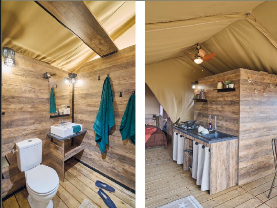 Tente en toile et en bois 5 personnes - Lodge Kenya Evasion Confort 34m² - 2 chambres 2/5 personnes (avec sanitaires) + Terrasse 5 pers. 2