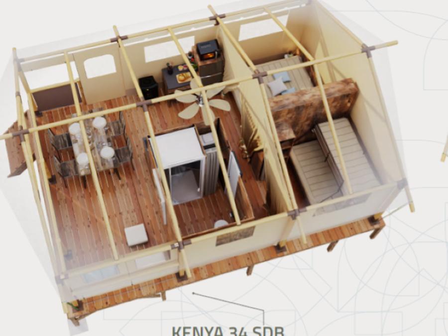 Tente en toile et en bois 5 personnes - Lodge Kenya Evasion Confort 34m² - 2 chambres 2/5 personnes (avec sanitaires) + Terrasse 5 pers. 4