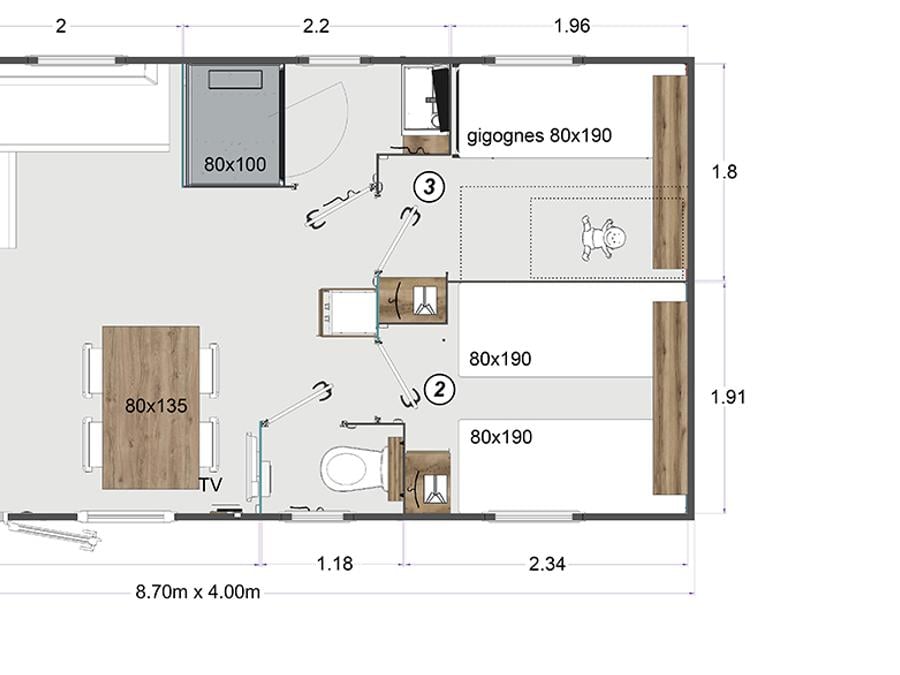 Mobilhome 6 personnes - Rapidhome confort 6 pers 3 chambres 4