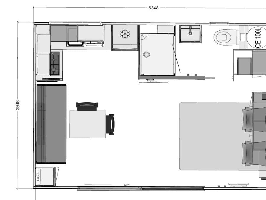 Mobilhome 3 personnes - Hôtelier 1 pièce (lit 160 + banquette) 4