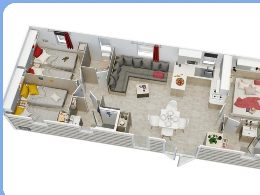 Mobilhome 8 personnes - Mobilhome Premium 30-40m² - 3 chambres + TV + Terrasse couverte & draps jetables fournis* 6/8 pers 9