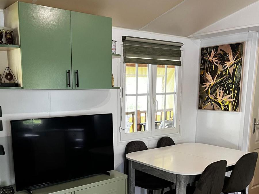 Mobilhome 6 personnes - Confort 40m² (3ch- 6 pers) -avec terrasse + SDB+ Lave-linge + Clim+ Plancha+ salon jardin 3