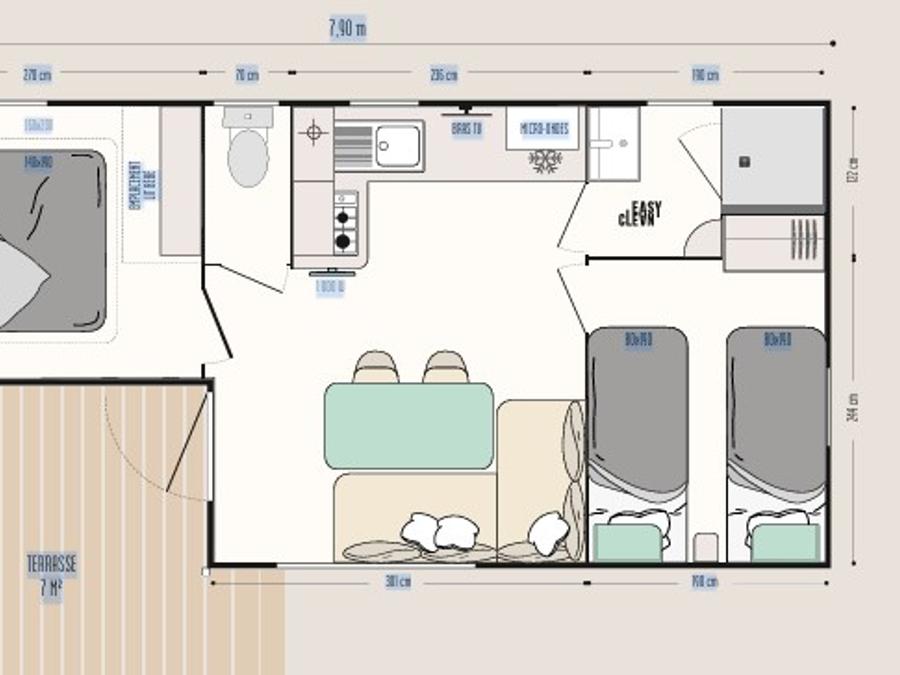 Mobilhome 4 personnes - LOGGIA 2/4 pers., 27.5m2, terrasse couverte, climatisation 7