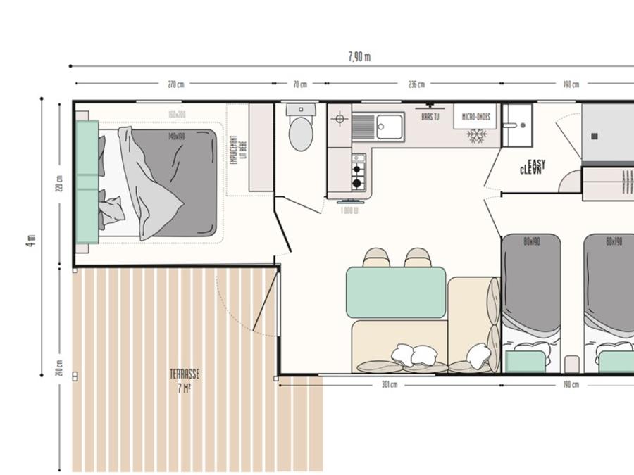Mobilhome 5 personnes - LOGGIA 5 pers. 27.5m2,terrasse couverte, climatisation 7
