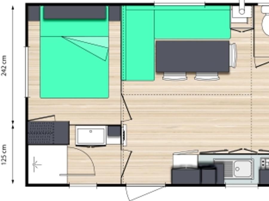 Mobilhome 6 personnes - Mobil-home Confort 29m² 3 chambres + terrasse couverte - sans tv - sans clim 6 pers 3