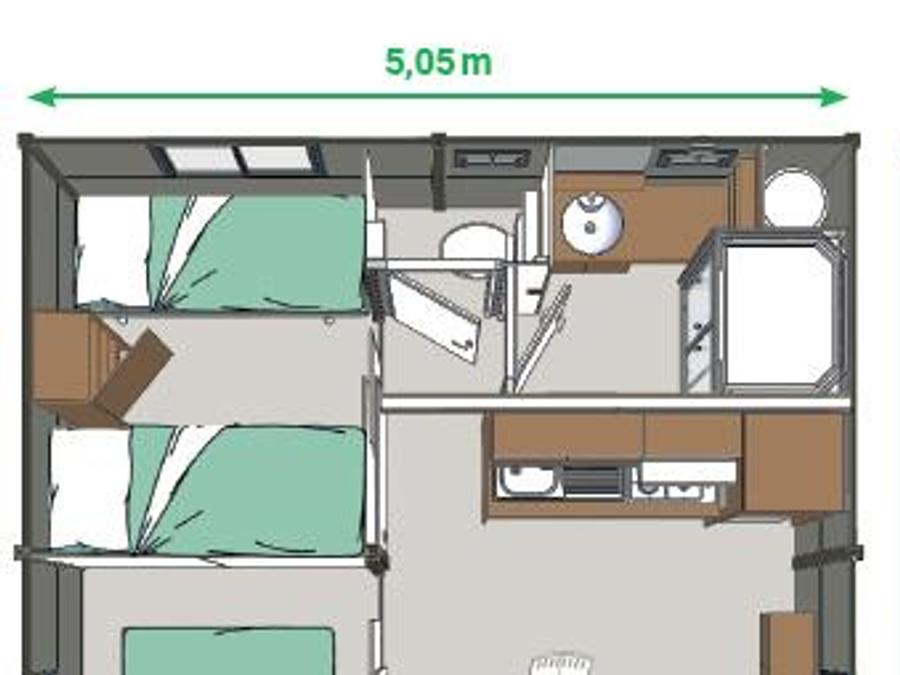 Mobilhome 5 personnes - Cottage Morea Confort 25m² 2 chambres + terrasse couverte 1/5 pers 5