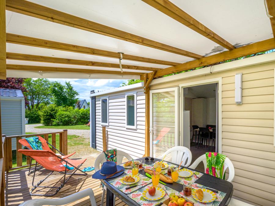 Mobilhome 6 personnes - Mobil-home Confort 29m² 3 chambres + terrasse couverte + climatisation + TV 6 pers 2