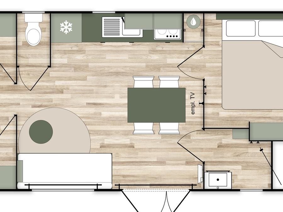 Mobilhome 6 personnes - COTTAGE Premium 3ch  35m² 3 chambres + TV + Lave-vaisselle + climatisation + plancha + terrasse XL 7