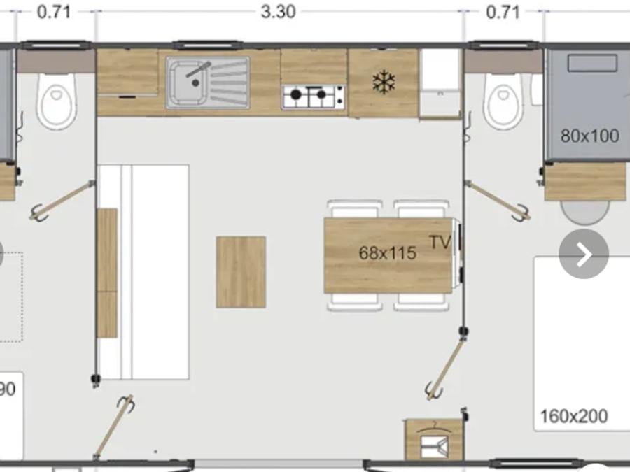 Mobilhome 4 personnes - Olivier (2023), 2 chambres 2salles de bain, grand salon (tv), terrasse, wifi 3