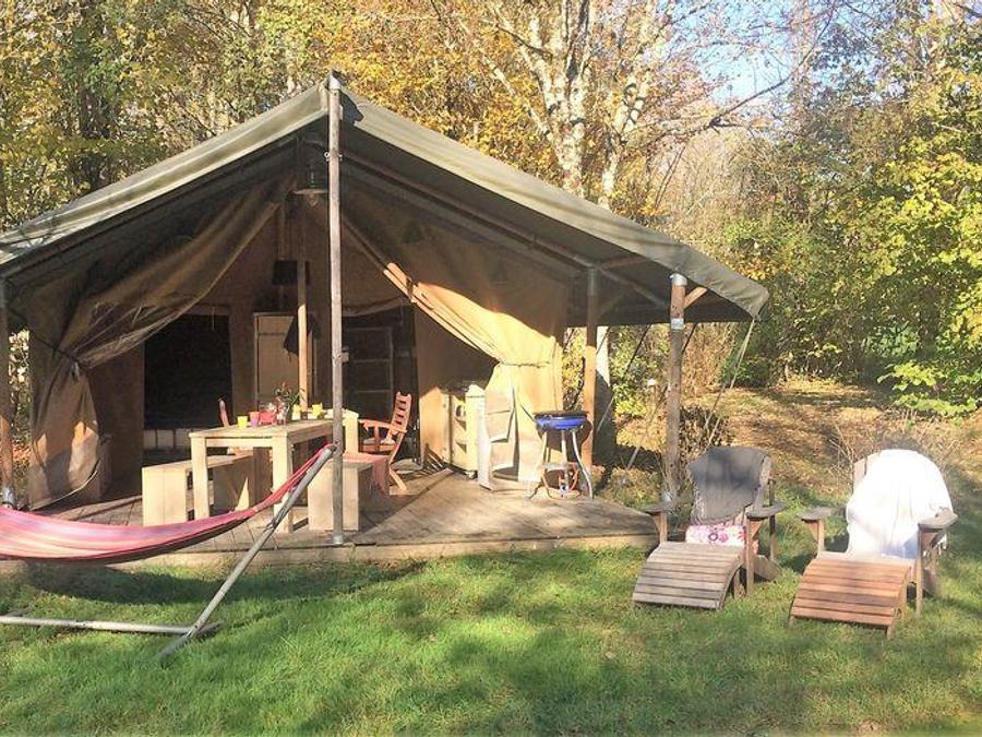 Tente en toile et en bois 5 personnes - Tente Lodge Safari 35 m² - 2 chambres - 10 m² terrasse couverte 0