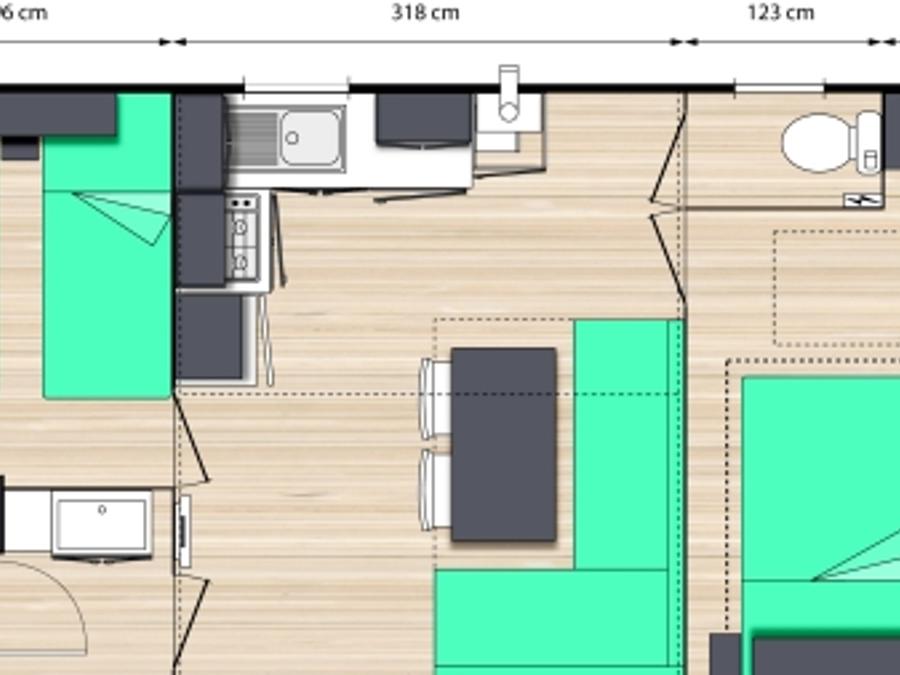 Mobilhome 4 personnes - MobilHome Le CHENE Dimanche ( 2 chambres)Grande terrasse+ TV 5