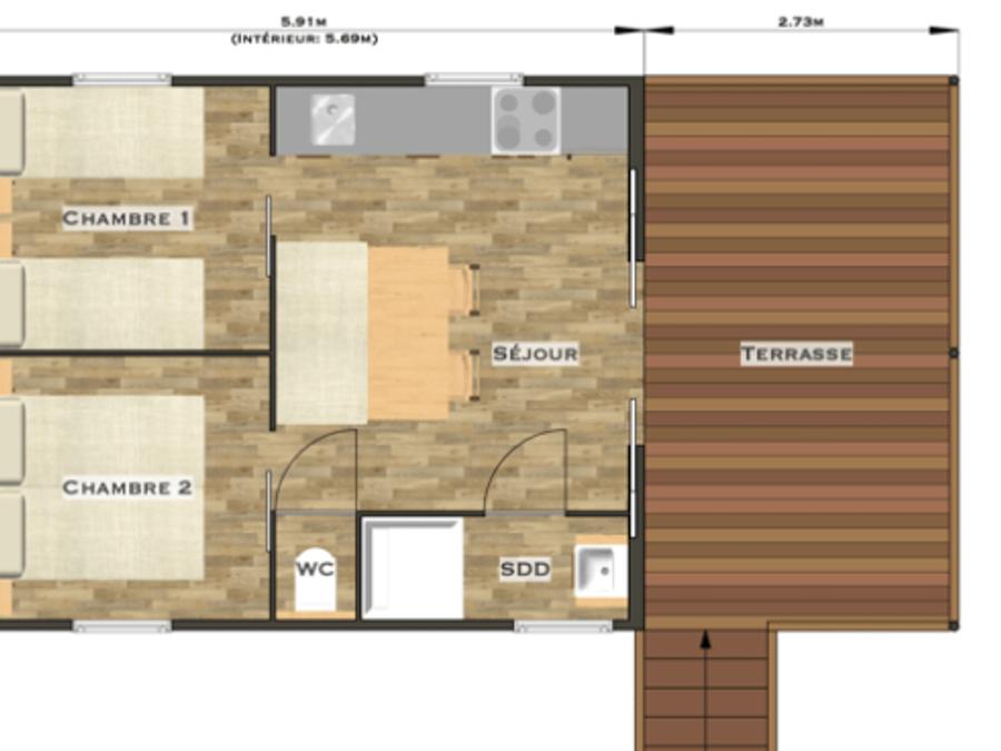 Mobilhome 5 personnes - cottage premium Dimanche (2022) bord de rivière, 2 chambres, terrasse couverte 5 pers 8