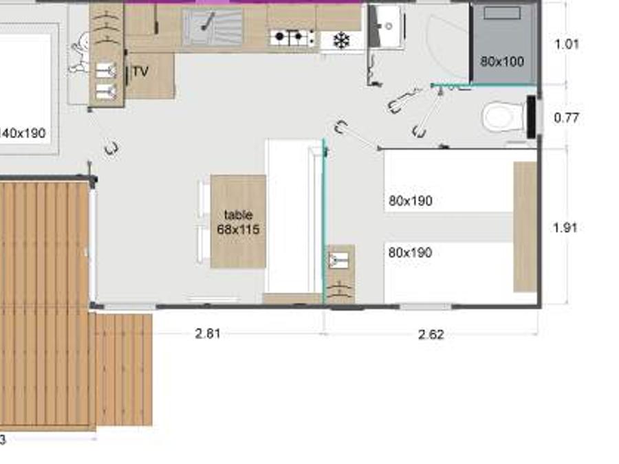 Mobilhome 4 personnes - L'ACACIA (2 chambres)dernière génération (2023) -terrasse intégrée - TV 1
