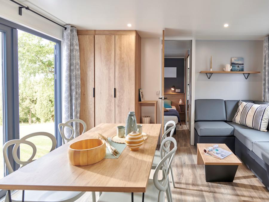 Mobilhome 6 personnes - Ecrin Vert Premium 36,8m²(3ch-6pers)+2SDB+ terrasse semi-couverte 20m² + LV + C 2